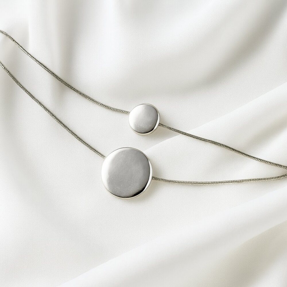 Elegant Minimalist Double Disc Choker – Silver Layered Necklace Set for Women